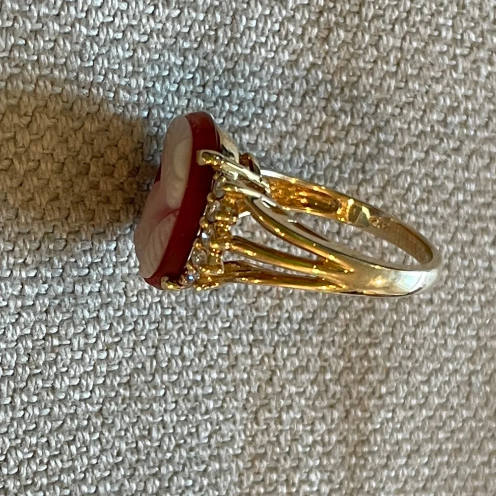 CAMEO❤️14K Gold❤️Diamond and Agate Cameo Portrait Statement Ring